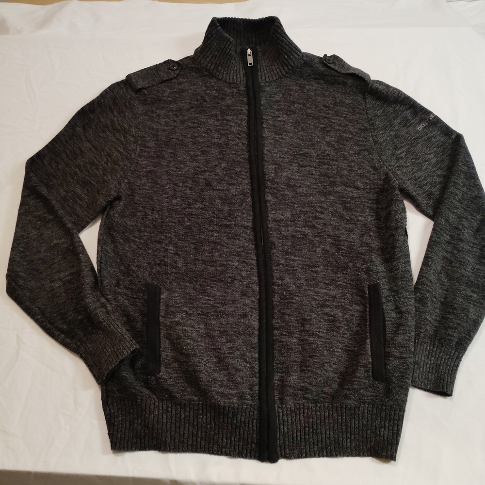 DKNY Men's Charcoal Gray Zip-Up Knit Sweater Jacket